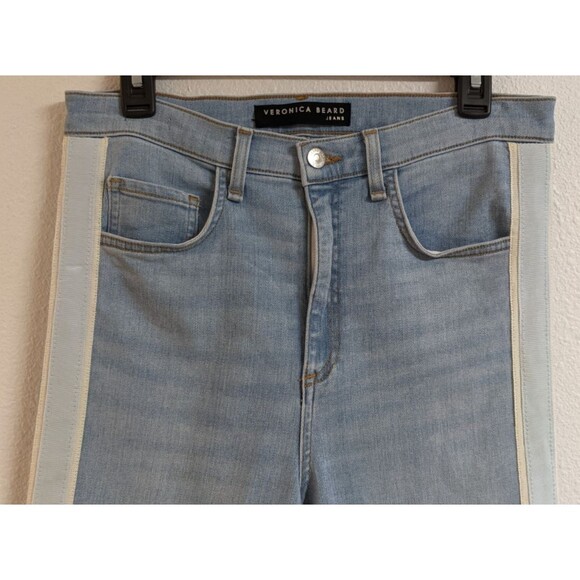 NEW~VERONICA BEARD Carly Kick Flare High Waisted Tuxedo Stripe Cropped Jeans 29 - Picture 5 of 16